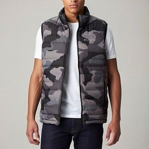 Columbia Mens Powder Lite Camo Full-Zip Puffer Vest Jacket Green Gray Small